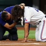 texas rangers josh smith hit by ball