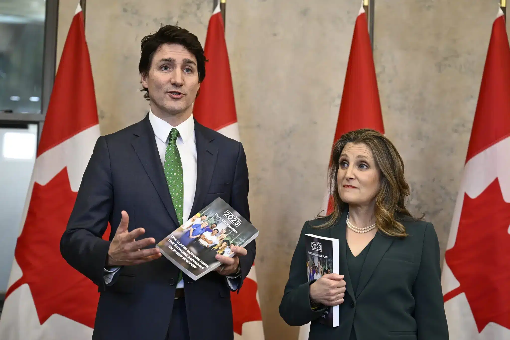 Trudeau and Chrystia Freeland talk of a booming econmy