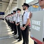 Air Canada pilots picket at Pearson International Airport in Toronto