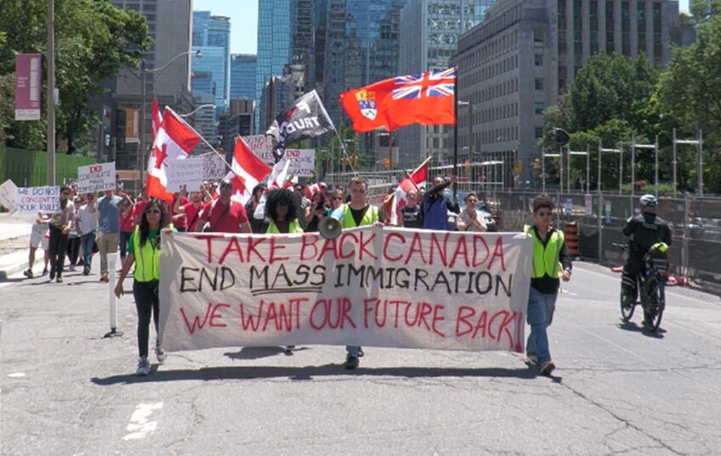 protest in downtown Toronto against mass immigration took place on Canada Day