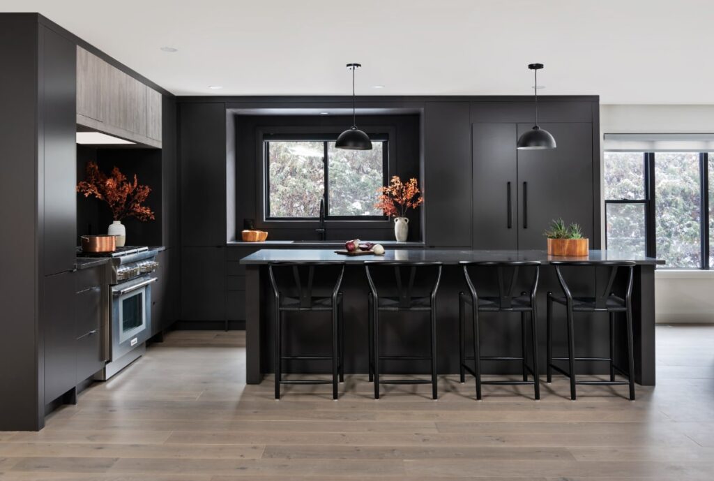 black wallpaper kitchen