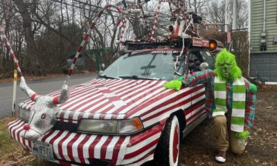 Man Creates Candy Cane Car Spread Christmas Cheer