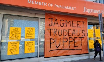 Jagmeet Singh's office gets covered in posters calling him a TRAITOR