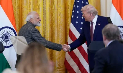 President Donald Trump and India Prime Minister Narendra Modi shake hands during a news conference in the East Room of the White House